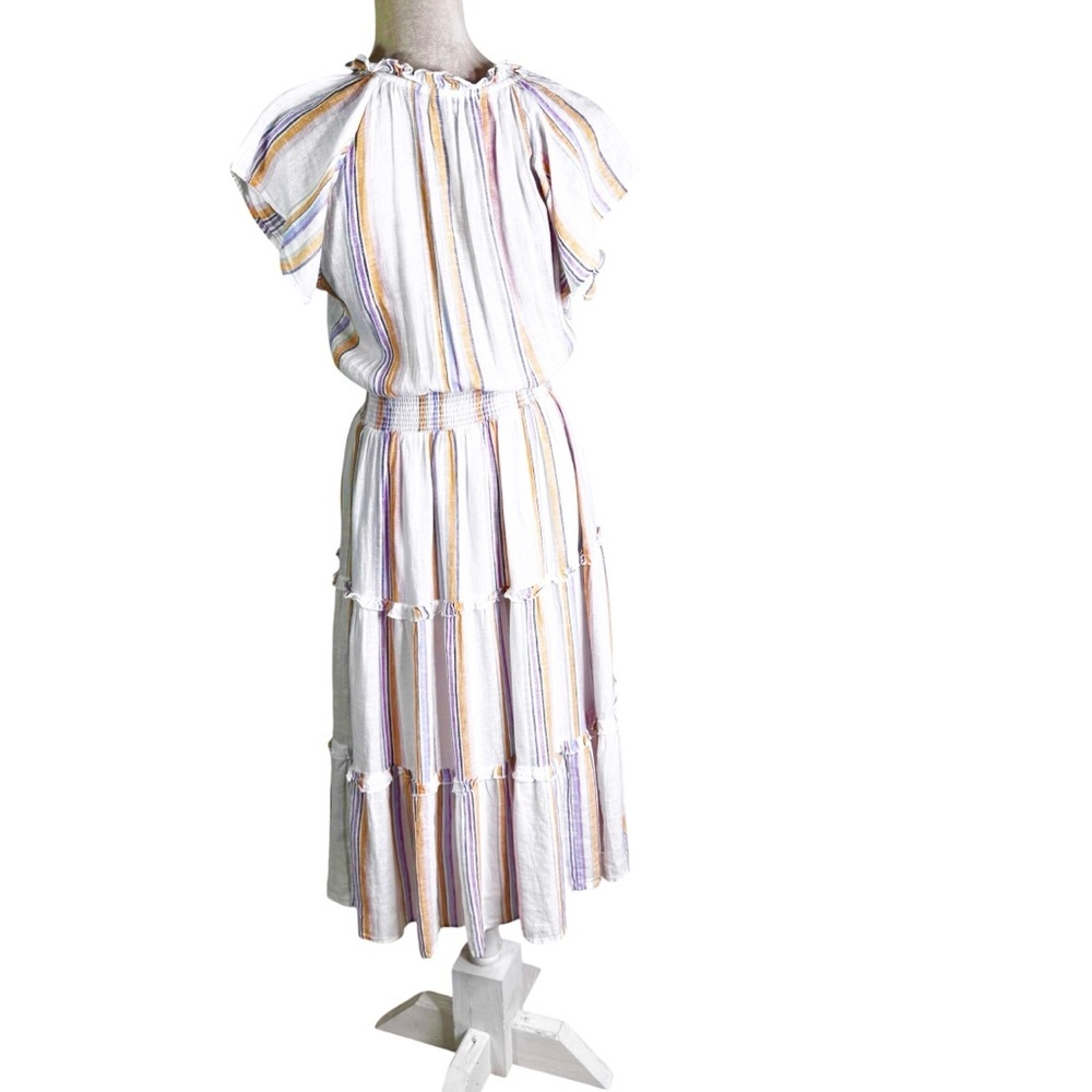 Rails Amelia Linen Blend Midi Dress in Merida Stripe Soft White Size S - Picture 8 of 14